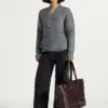 Charcoal Gray Zenvrisa Asymmetric Button Front V Neck Knit Cardigan Nestlyorahome