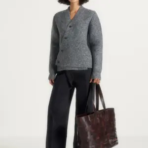 Charcoal Gray Zenvrisa Asymmetric Button Front V Neck Knit Cardigan Nestlyorahome