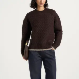 Dark Chocolate Brown Textured Basketweave Crewneck Veltrixa Sweater Nestlyorahome
