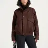 Dark Chocolate Brown Zenvrisa Suede Look Stand Collar Utility Jacket Nestlyorahome