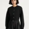 Nestlyorahome Black Veltrixa Crewneck Four Button Cropped Ribbed Knit Cardigan