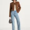 Nestlyorahome Cognac Brown Veltrissa Cropped Collarless Jacket With Gold Tone Buttons
