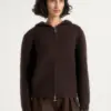 Nestlyorahome Dark Chocolate Brown Zenvrisa Ribbed Full Zip Hooded Knit Cardigan