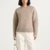 Nestlyorahome Oatmeal Beige Zenvoria Basketweave Knit Crewneck Long Sleeve Sweater