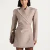 Nestlyorahome Soft Taupe Zenvrissa Wrap Front Ruched Waist Tailored Blazer Mini Dress