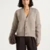 Nestlyorahome Taupe Velmoria V Neck Three Button Relaxed Cropped Knit Cardigan