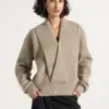 Nestlyorahome Taupe Veltravia Chunky Ribbed Shawl Collar Long Sleeve Knit Sweater