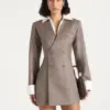 Nestlyorahome Taupe Veltrissa Pinstripe Double Breasted Long Sleeve Blazer Mini Dress