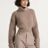 Taupe Velmoria Chunky Ribbed Cropped Turtleneck Sweater Nestlyorahome